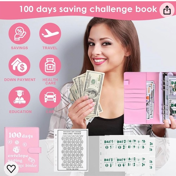 100 Envelopes Saving Challenge Binder With Erasable Marker - Picture 5 of 8